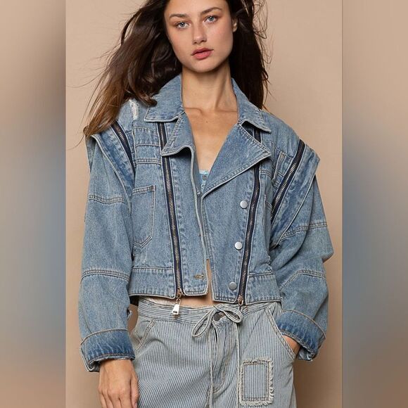I'm Taken ⭐️POL Cropped Denim Zipper Accent Removable Sleeve Women's Jacket - Picture 2 of 7